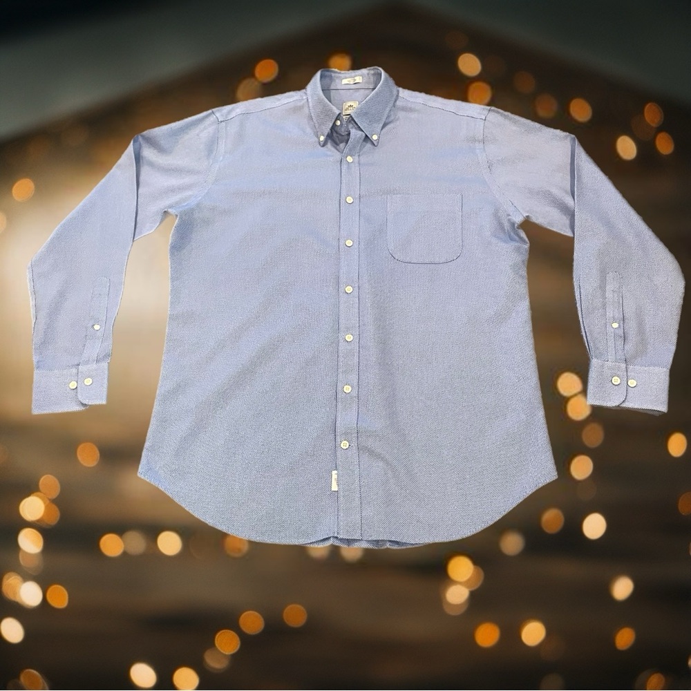 Peter Millar NANOLUXE 100% Cotton Blue Print Dress Button-Down Shirt Size L